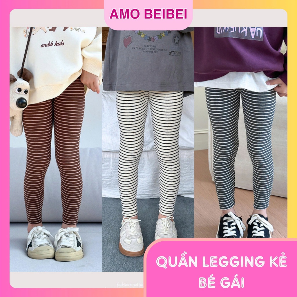 (LG168) AMBB Kid เลกกิ้งลายทางเด็กผู้หญิง ไซส์ 110–150 ผ้าฝ้ายยืด รูปทรงนุ่มสบาย