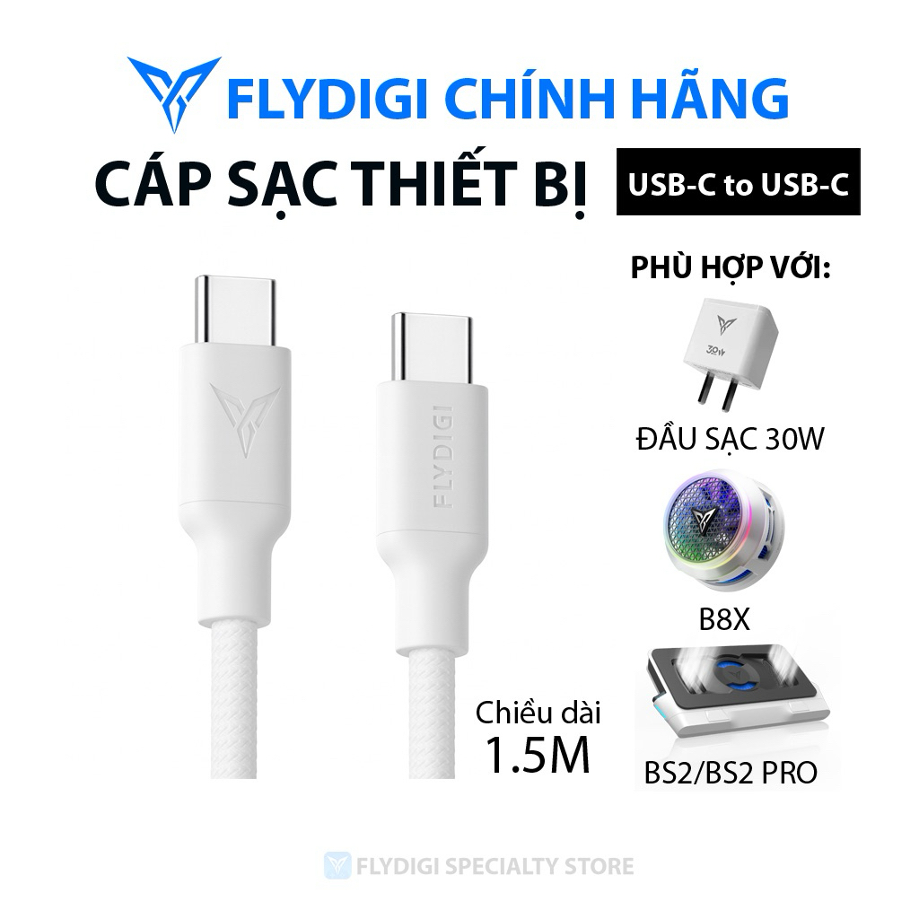 [ของแท้] [BH12T] สายชาร์จ Flydigi USB-C to USB-C – เข้ากันได้กับหัวชาร์จ 30W / B8X / BS2 / BS2 Pro –