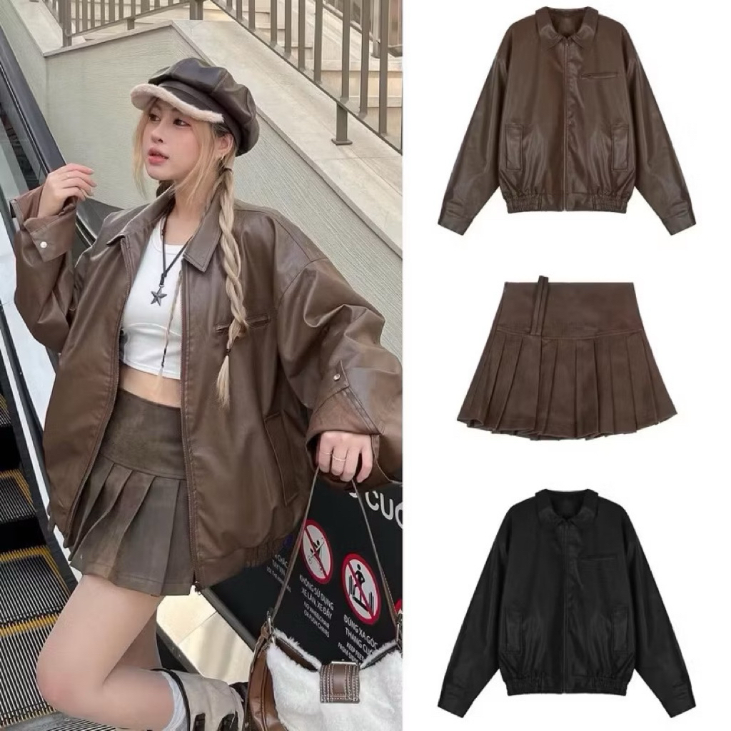 [TYPE 1/ AVAILABLE] QC WIDE FORM BIKER LEATHER JACKET 2 LAYERS SUPER BEAUTIFUL INSTALLED POCKETS เสื