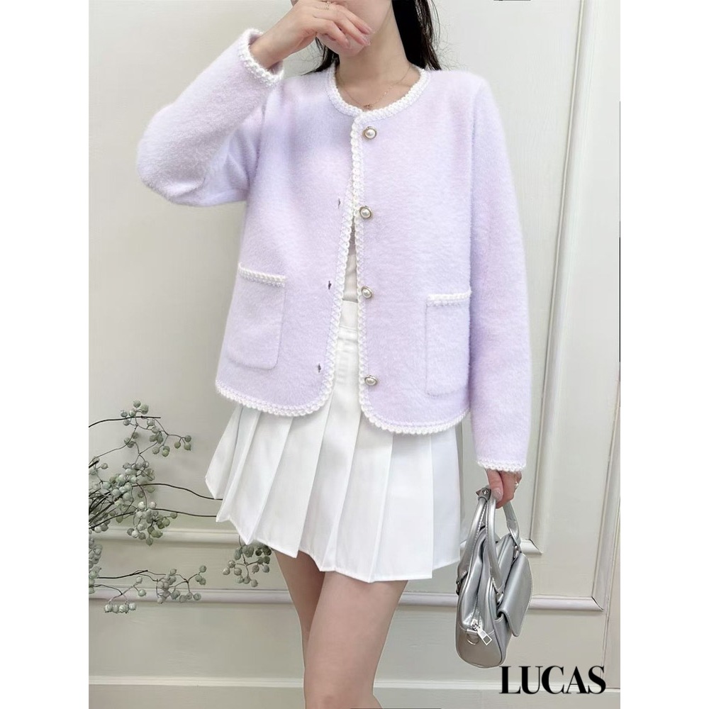 ลูก้า - เสื้อกันหนาวขนกระต่ายตัดกระเป๋าสีขาว 6185