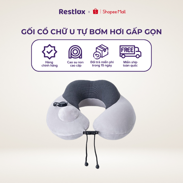 RESTLUX หมอนรองคอรูปตัว U พองได้เองรองรับคอแบบพับได้สําหรับเดินทาง - RGC11