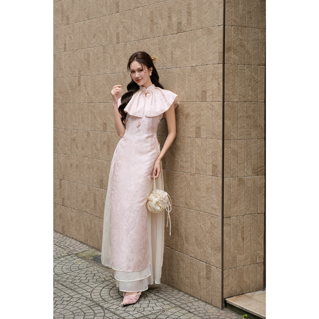 YEN CAU RUZA คล้องคอ ao dai + กระโปรงจีบชุดรูปแบบที่ละเอียดอ่อน Orchid ผ้าแหลม ATF004H - VLF133