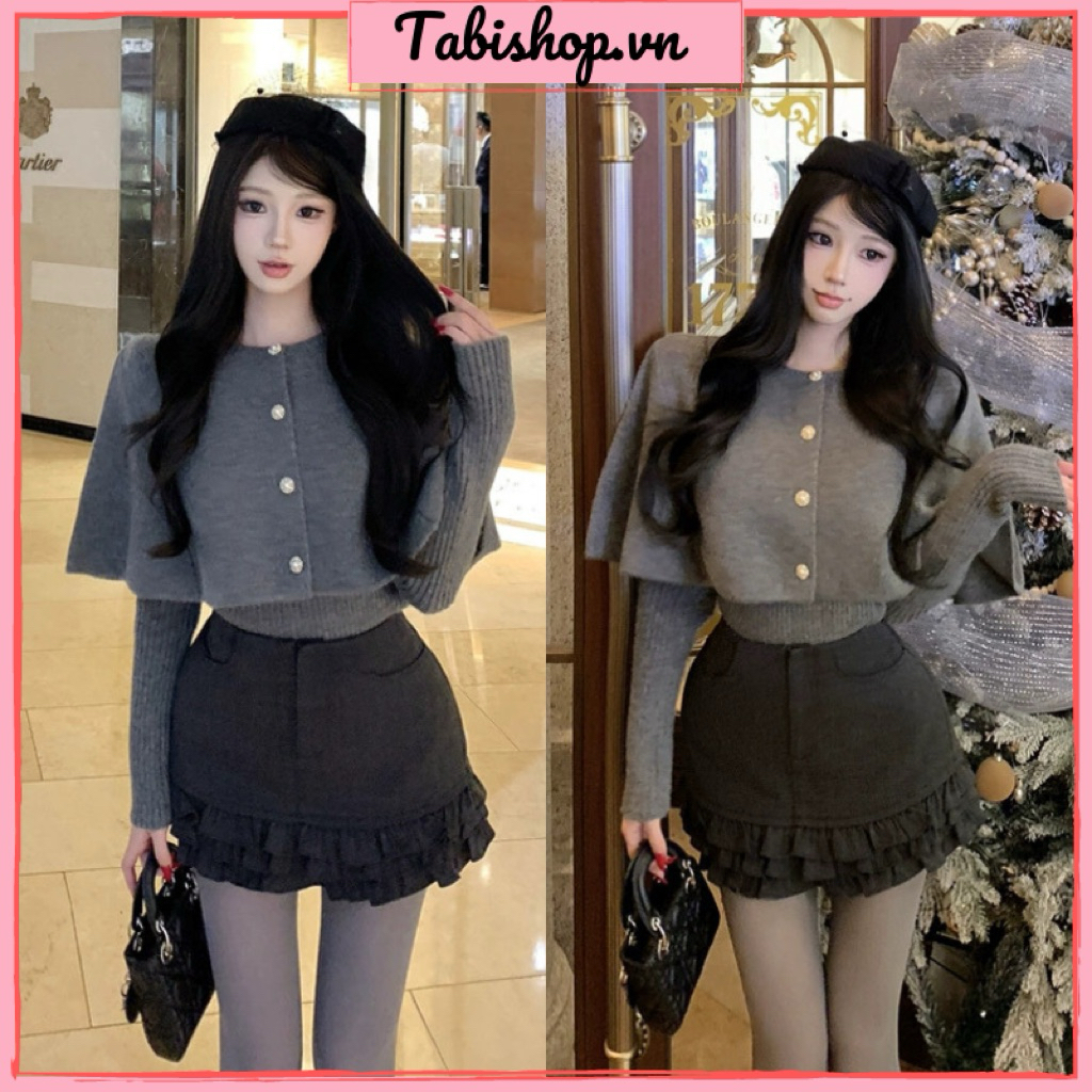 ชุดเสื้อยืดแขนยาวมีผ้าคลุมและกระโปรงระบาย TABISHOP ชุดสุภาพสตรีใส่ในฤดูใบไม้ร่วงและฤดูหนาวสําหรับเดินและออกไปข้างนอก (277)