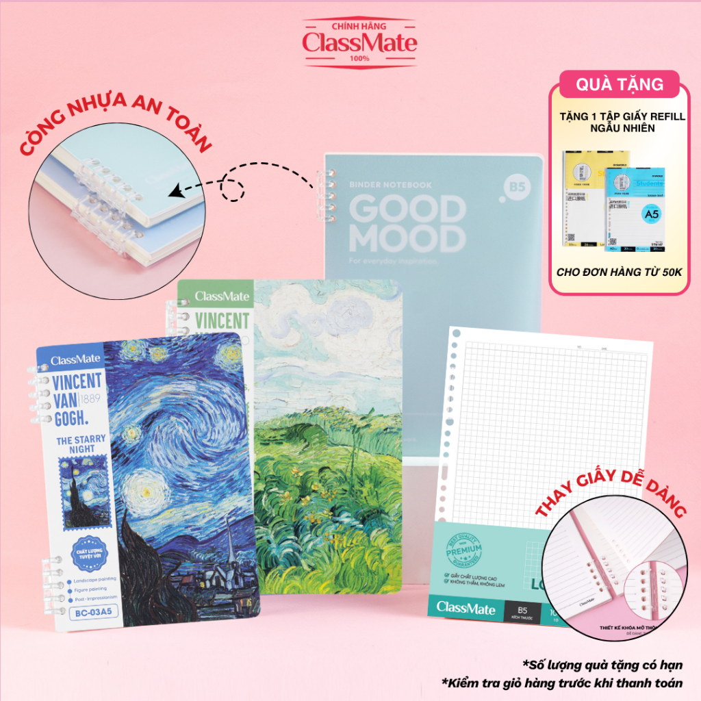 [OFFER] VANGOGH A5 B5 Notebook Plastic Binder 2 Ends, GOOD MOOD Notebook พร้อมกระดาษรีฟิลแบบถอดเปลี่