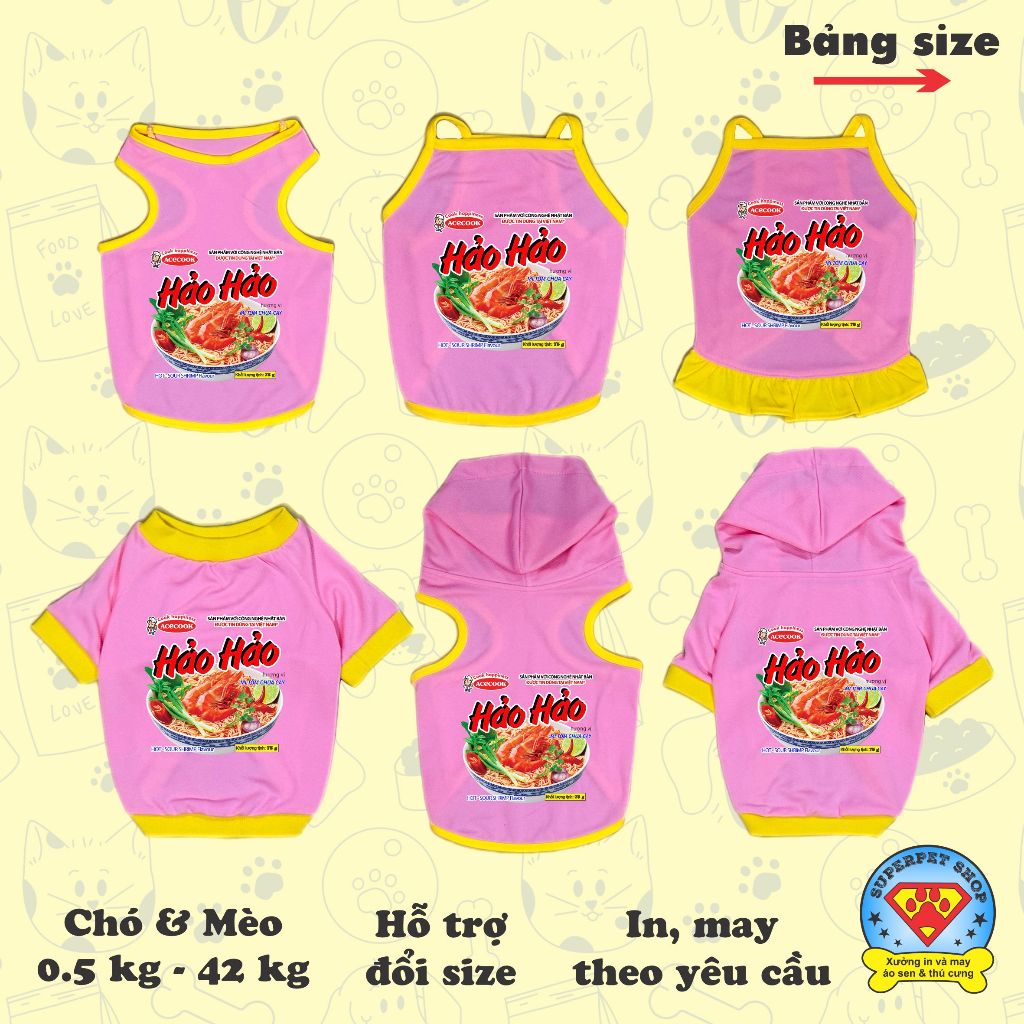เสื้อสุนัขและแมวราคาถูก - HAO HAO NOODLES LO GO - สีชมพู