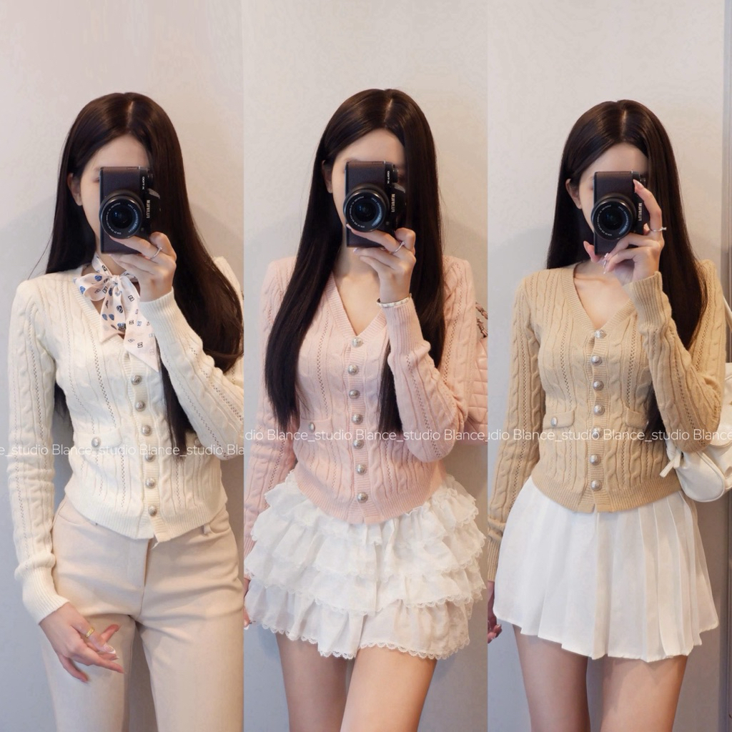 BLANCE STUDIO/ เสื้อสเวตเตอร์คอวีหนากระชับสัดส่วน