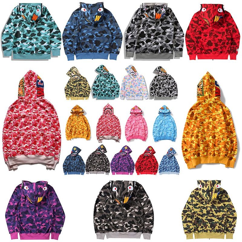 BApE Shark Zip Hoodie ทุกสี - BAPE Shark Hooded Jacket สําหรับผู้ชายและผู้หญิง Super Hot Winter