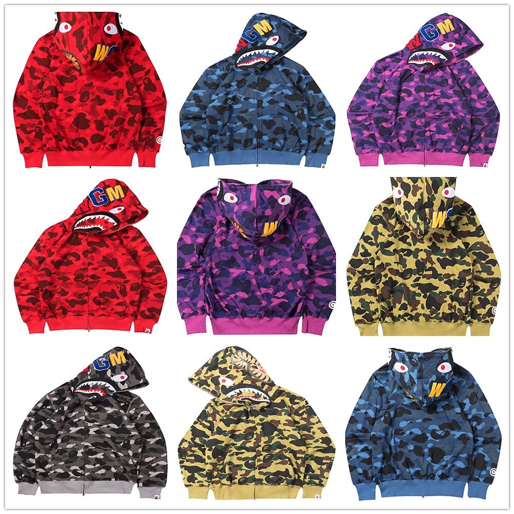 เสื้อแจ็คเก็ตฤดูหนาว Bape Shark สินค้าคุณภาพสูงพร้อมฮู้ด Zip Lock Youthful และ Dynamic Hot Hit 2026