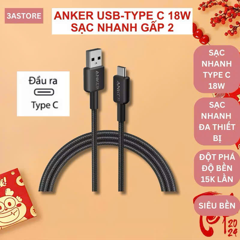 ANKER A81H5 A81H6 USB to Type C สายชาร์จเร็วสําหรับ Samsung Android 15W - ยาว 0.9 เมตร 1.8 เมตร 3ast