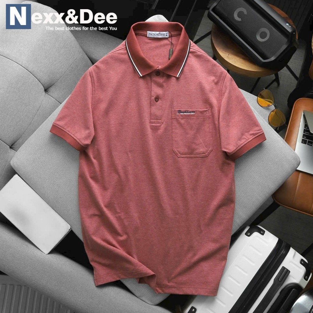Nexx&Dee CS7 เสื้อโปโลผู้ชายลายทางแนวนอนคอปกเปิดและกระเป๋าจระเข้คุณภาพสูง