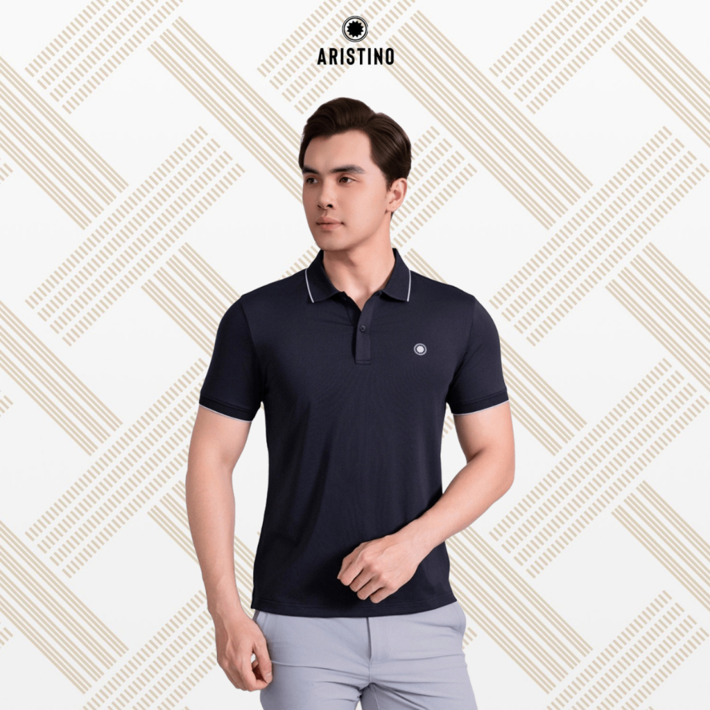 เสื้อโปโลผู้ชายอริสโต เนื้อยางยืดสุดเท่ ดีไซน์เส้นสีขาวสุดหรูพร้อมคอปก APS208AS0E