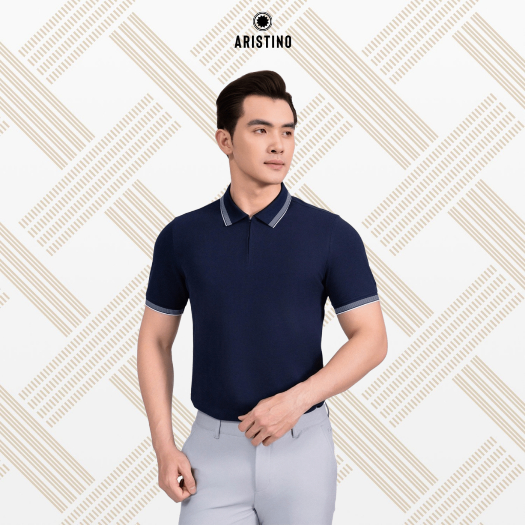 Aristino เสื้อโปโลผู้ชายประณีตซิปคอปกผ้าฝ้ายอินทรีย์ปกติ Fit Stretchable Cool APS205AS0E