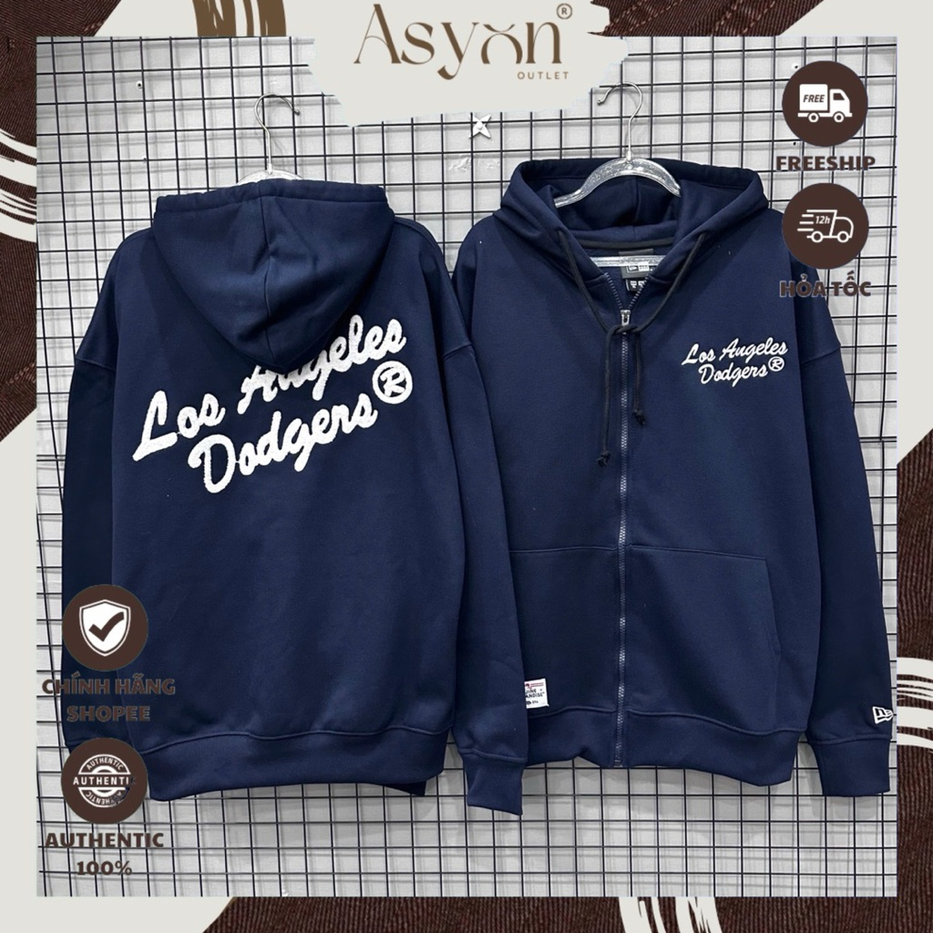 (ออธ) New Era x MLB LA Dodgers Navy Ruffled ปัก Zip Hoodie CODE: 14397961 14397962 | เต้าเสียบแอสยอน