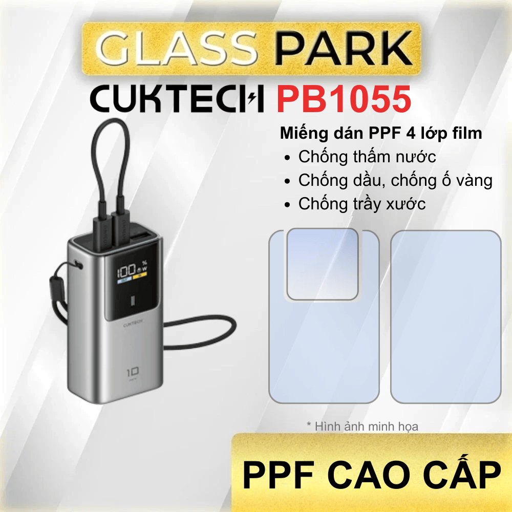 สติ๊กเกอร์ PPF พรีเมี่ยม พร้อมฟิล์มกันรอยชาร์จ CukTech PB1055 4 ชั้น กันรอย กันกระแทกเล็กน้อย