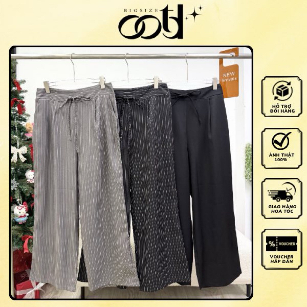 OOTD BIGSIZE - กางเกงขาตรงลายทางขนาดใหญ่สําหรับผู้หญิงที่หรูหราและอ่อนเยาว์พร้อมสายรัด