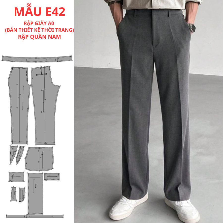 แผ่นกระดาษ A0 สําหรับ SEWINGERS - กางเกงยืนผู้ชาย CODE E42