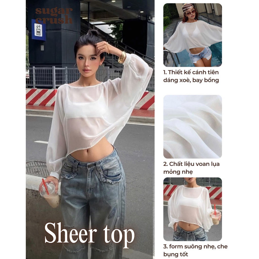 Sugar Crush - เสื้อคลุมผ้าชีฟองซีทรูแขนยาวปีกนางฟ้า - เสื้อเชียร์