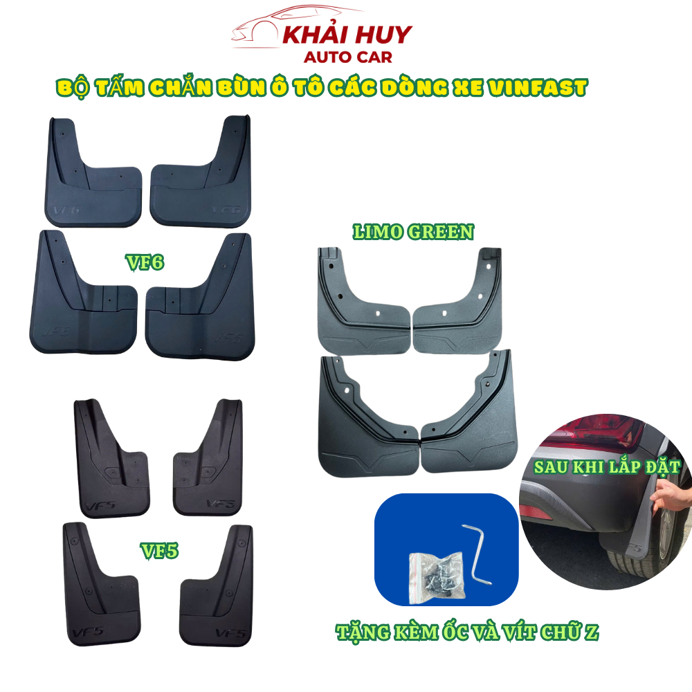 VinFast VF3, VF5,VF6,VF7,VF8,Limo Green Premium 3D Car Fenders – ชุดผ้าคลุมบังโคลน 4 ชิ้น, ป้องกันสิ
