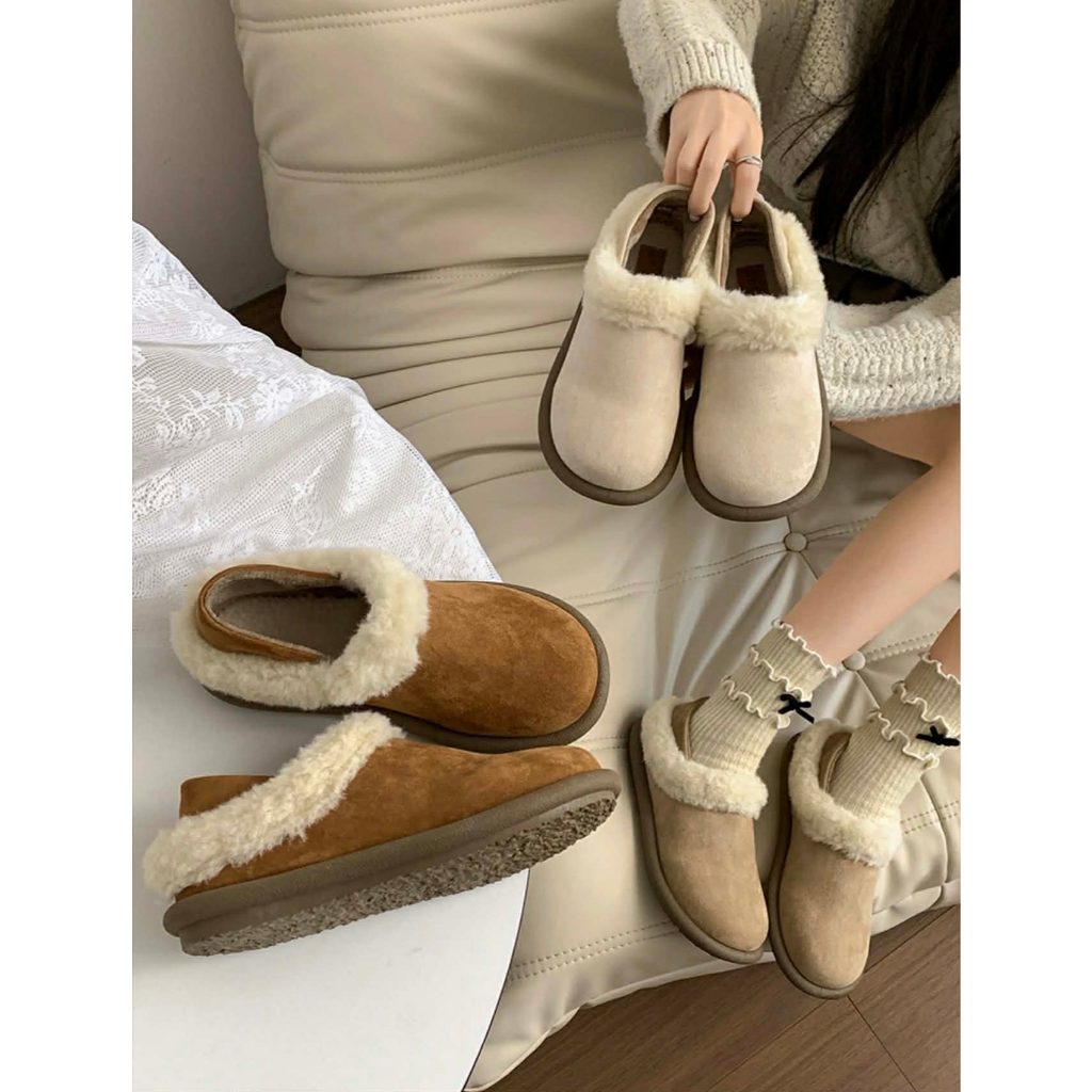 BauueBlume : Abi Cottage Mule ️ - Snow Fur Abi Mule Shoes – Round Shape & Comfort Sole