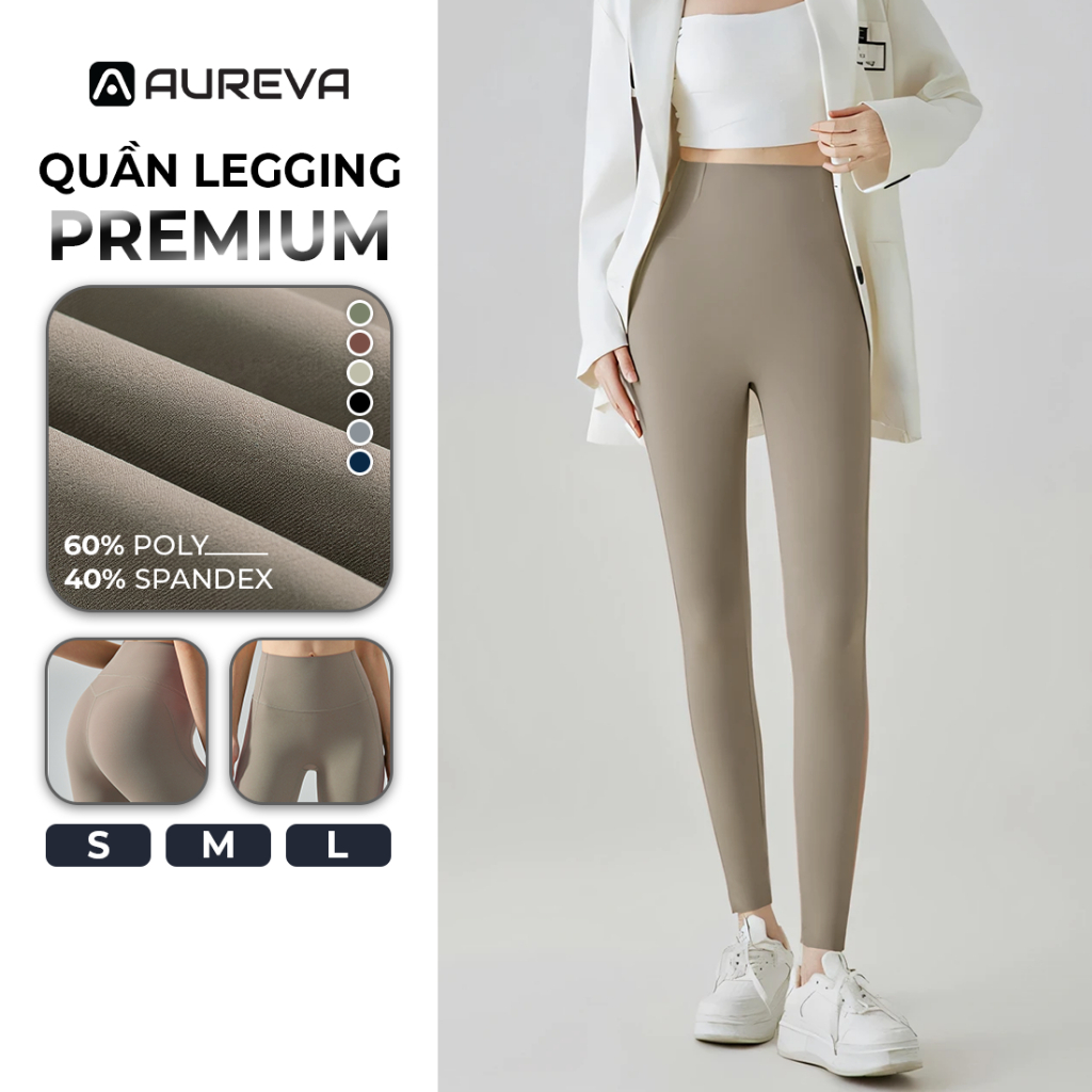 Aureva เลกกิ้งขายาวผู้หญิง ผ้าคอตตอนยืด เอวสูง ทรงยาว DSP531