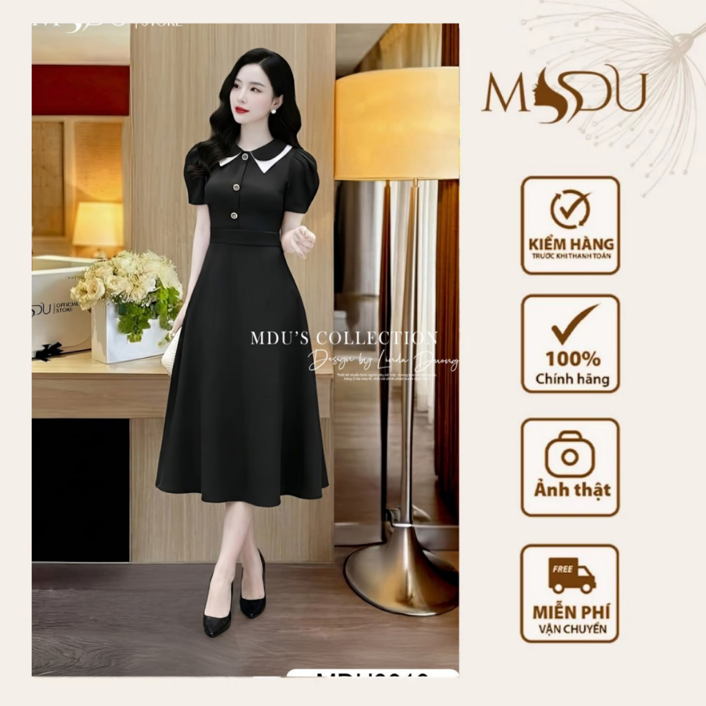 MDU3919 เดรสดีไซน์ทรงบานอ่อนโยน วัสดุข้อความเชื่อมสูงสุดหรูจาก MDU K53-D1-4