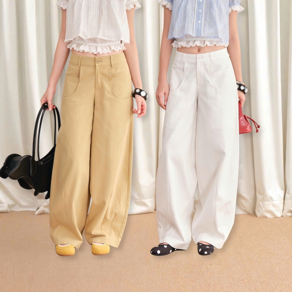 NOODLES - BAGGY FORM KAKI PANTS - AUDREY PANTS
