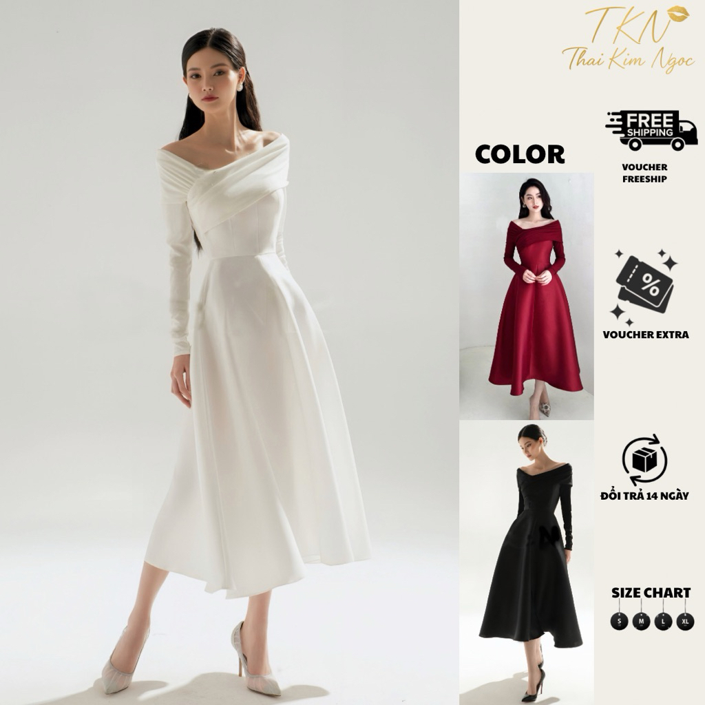 ปาร์ตี้ปาดไหล่แขนยาวสุดหรูสุดๆ DRESS DENO DRESS