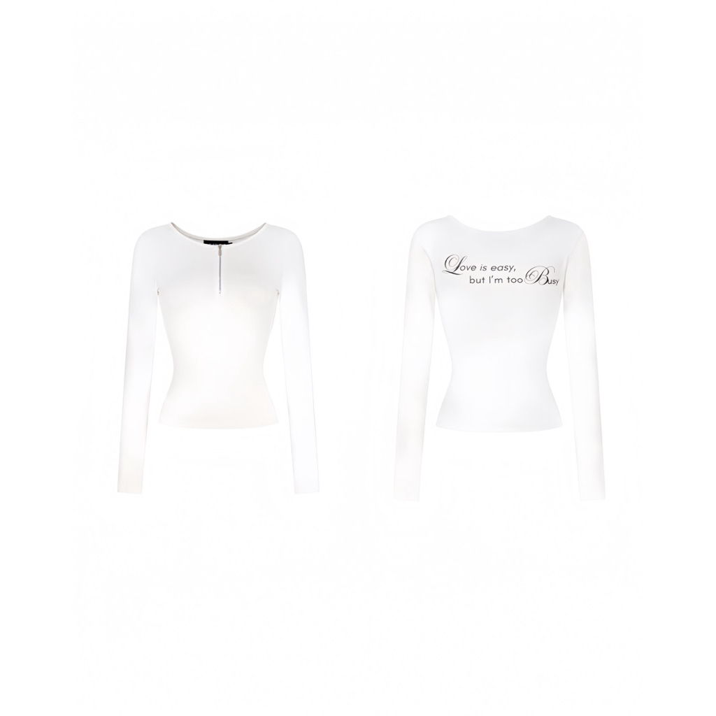 IUE STUDIO - เสื้อเชิ้ตแขนยาวมีซิปและพิมพ์ลายผ้าฝ้ายโปร่งบาง - Busy Top