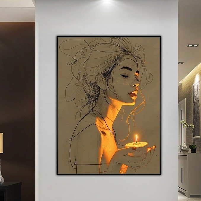 Art Painting - Girl with Candle - ภาพสีน้ํามันแบบมีกรอบ - ภาพวาดผ้าใบ/กระจก - ฟรีเล็บ K8