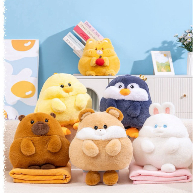 Zolli ชุดตุ๊กตาหมี พร้อมผ้าห่ม/ผ้าห่ม Miniso ตุ๊กตาหมีนําเข้า