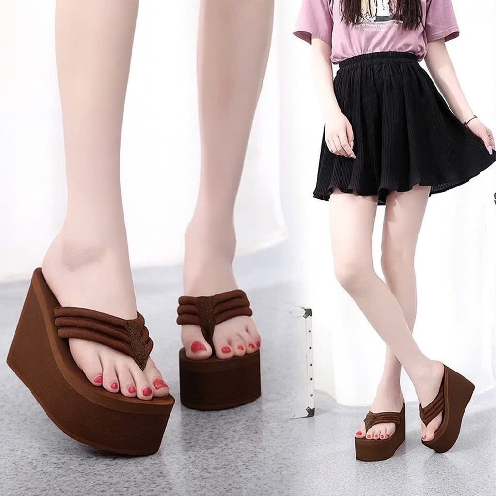 High Wedge Sole Foam Flip-flops 5f,7f 10f Soft Straps, สบายมาก, High Sole รองเท้าแตะผู้หญิง Hottrend