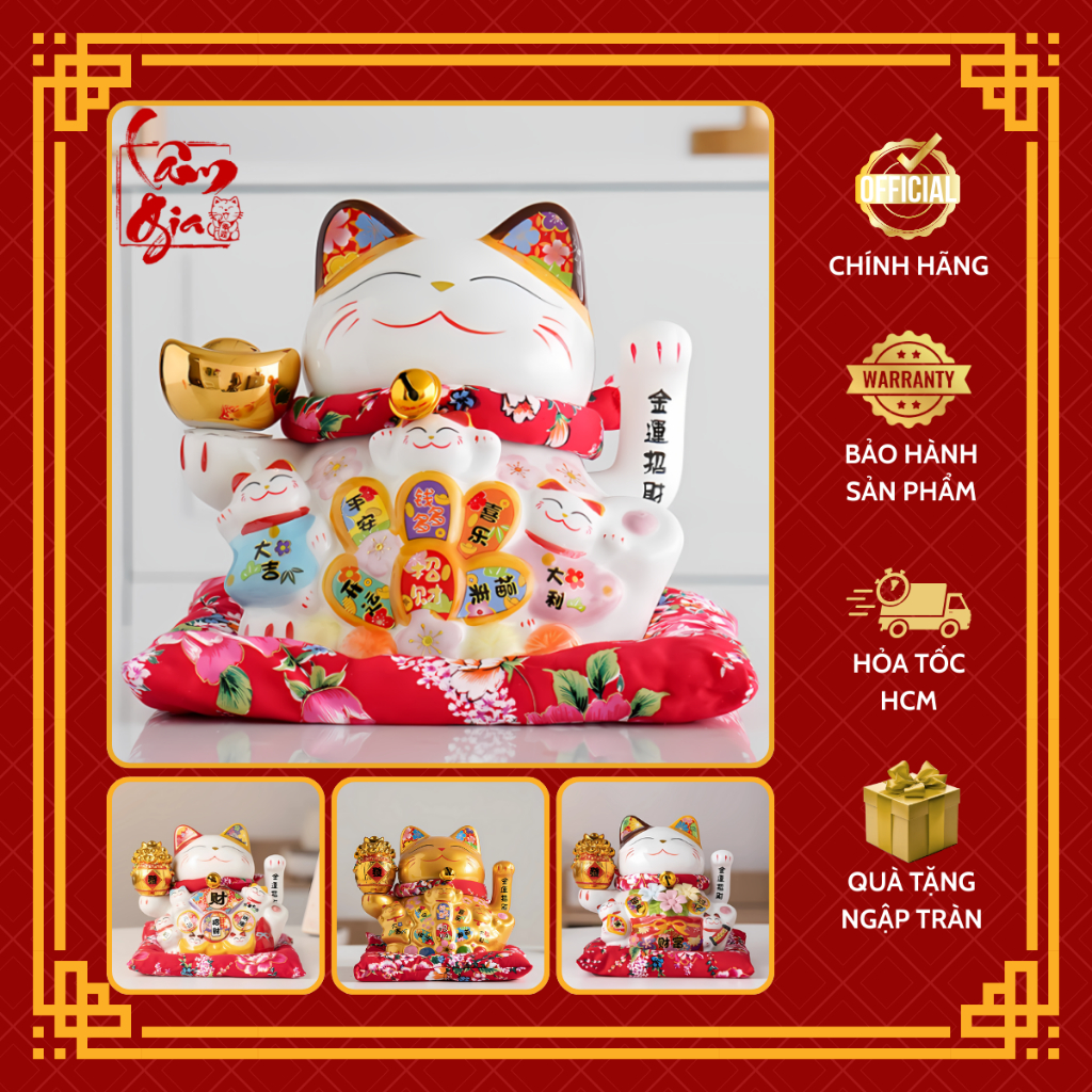 [GENUINE] God of Fortune Cat Waving Hand Lam Gia Maneki-Neko Japan HF 18cm - Lucky Feng Shui