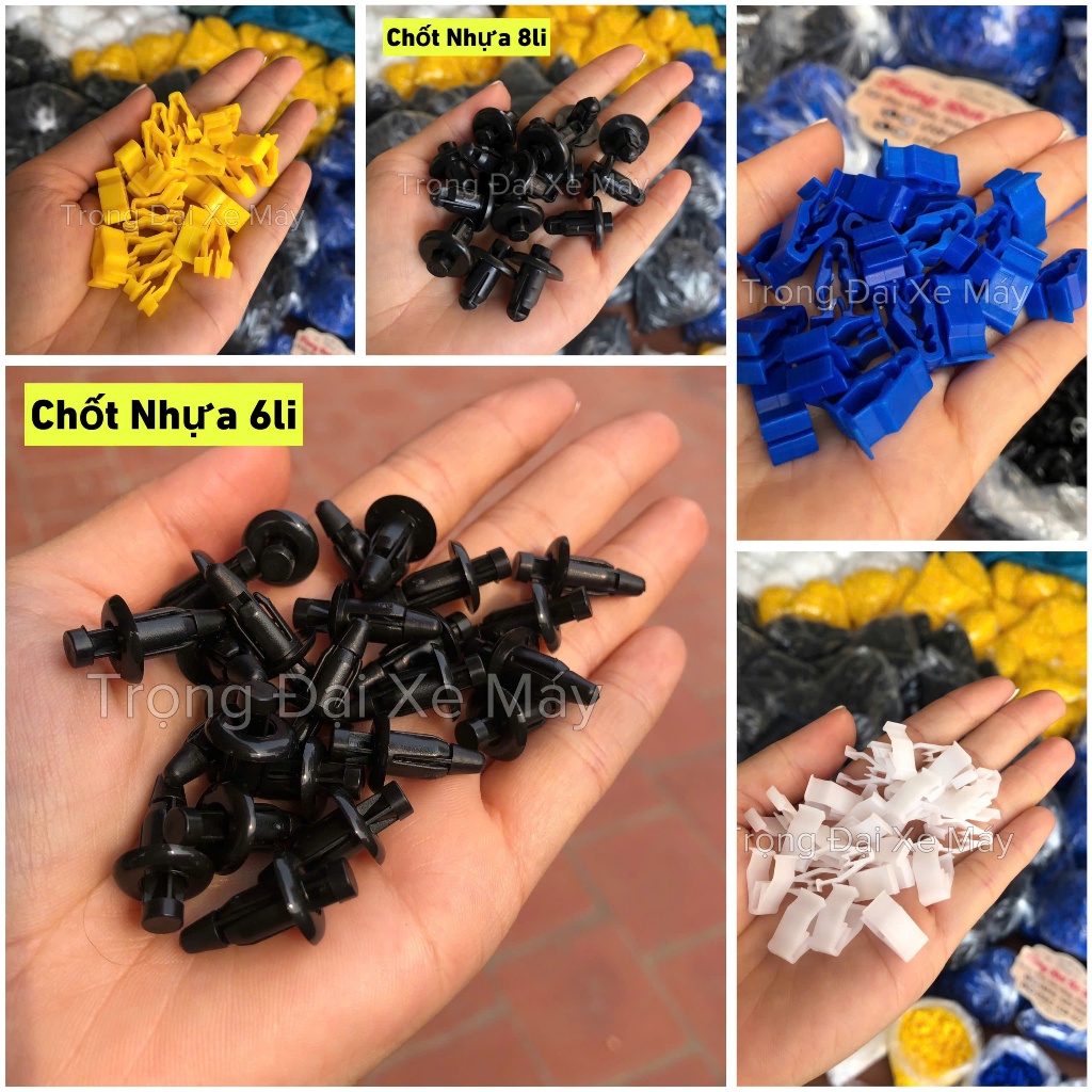 (ราคา 100 ชิ้น) ตัวยึดพลาสติกขนาดเล็ก ตัวยึดพลาสติกขนาดใหญ่ คลิปพลาสติกสีขาว คลิปมอเตอร์ไซค์พลาสติกสีเหลือง สลักพลาสติก สกรูแฟริ่งมอ ราคา ถูกที่สุด ดีลบีเคเค รูปภาพหลัก