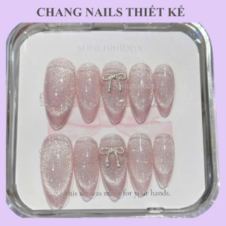 Nail box mẫu mắt mèo ánh trăng hồng mix nơ (06)