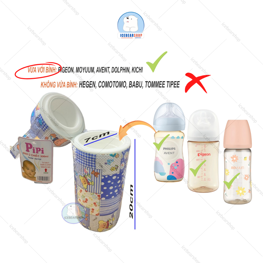 PiPi ขวดนมเดี่ยวคอกว้าง 300 มล., กระเป๋า Incubator สามารถใช้กับ Pigeon, Wesser ขวดนมคอกว้าง