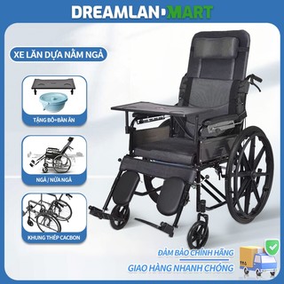 Xe lăn tay ngã lưng, có đệm và bô vệ sinh Xe lăn,đa năng - Có thể ngã thành giường