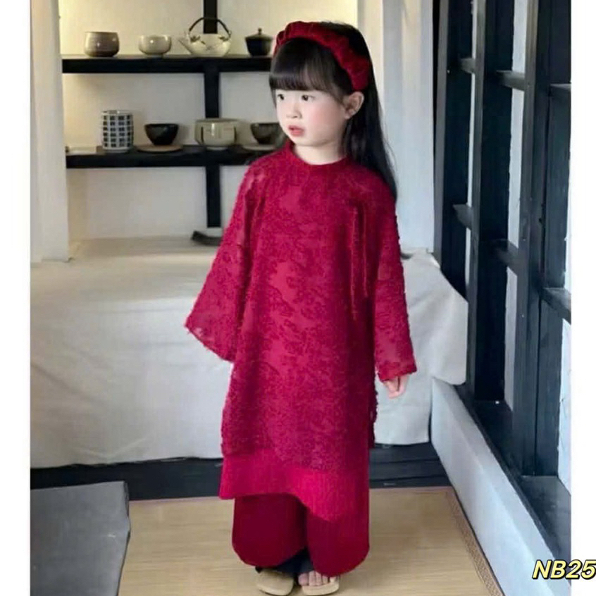 CS670, N662, Girls Innova ao dai Set, 2 ชั้น ao dai และกางเกงผ้าไหมสําหรับเด็กผู้หญิง