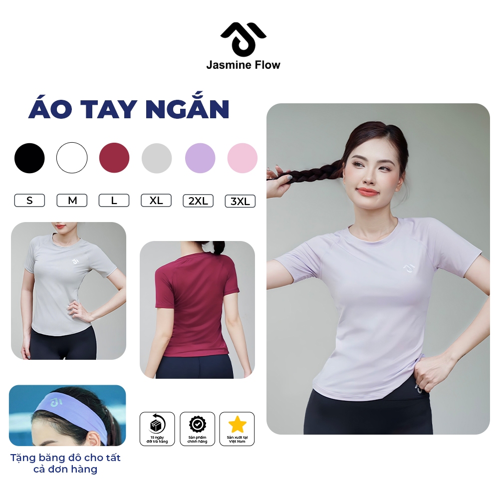 เสื้อกีฬาผู้หญิงแขนสั้นคอกลม,สีทึบ 4-Way Stretch Breathable, Fast Sweat Absorption JT022 - Jasmine F