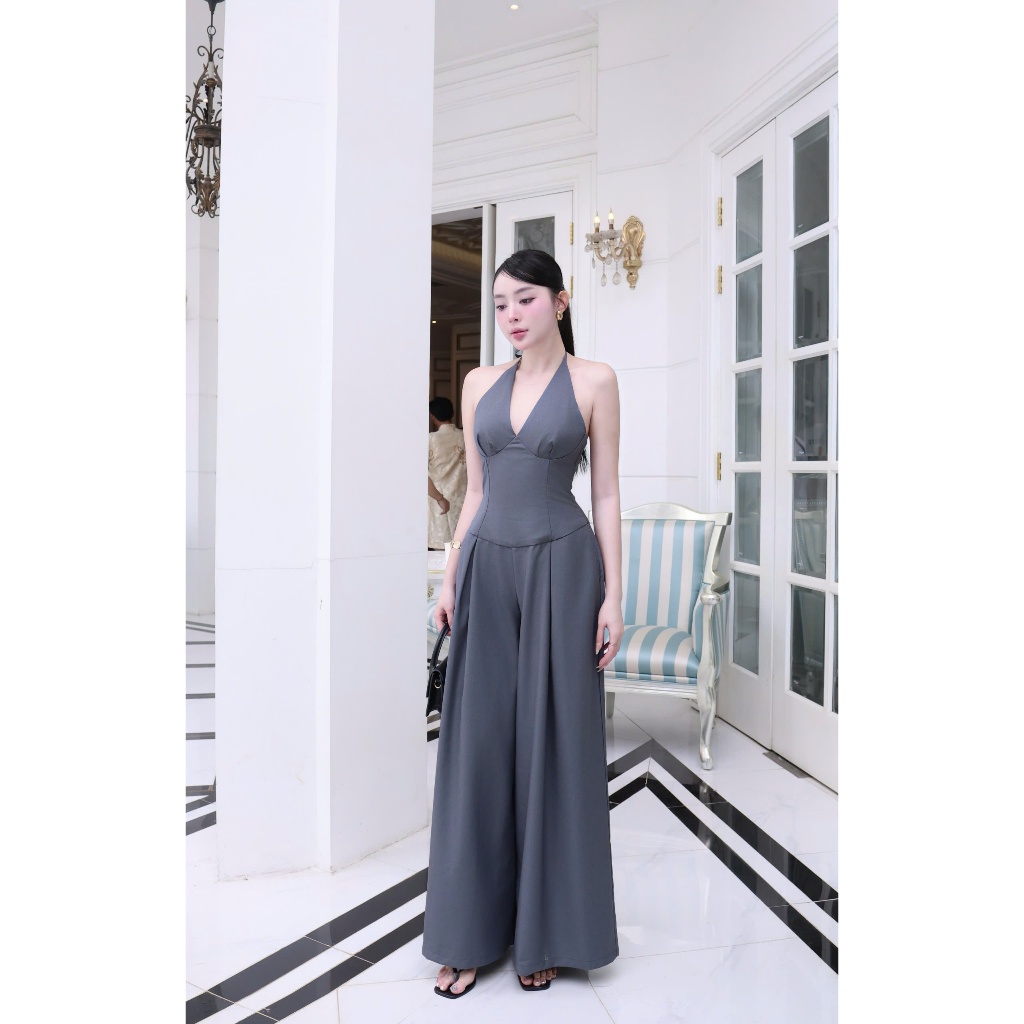 AURENS JUMPS จั๊มสูทผู้หญิงคอปกสายเดี่ยวหรูหรา GOUT DE JUN