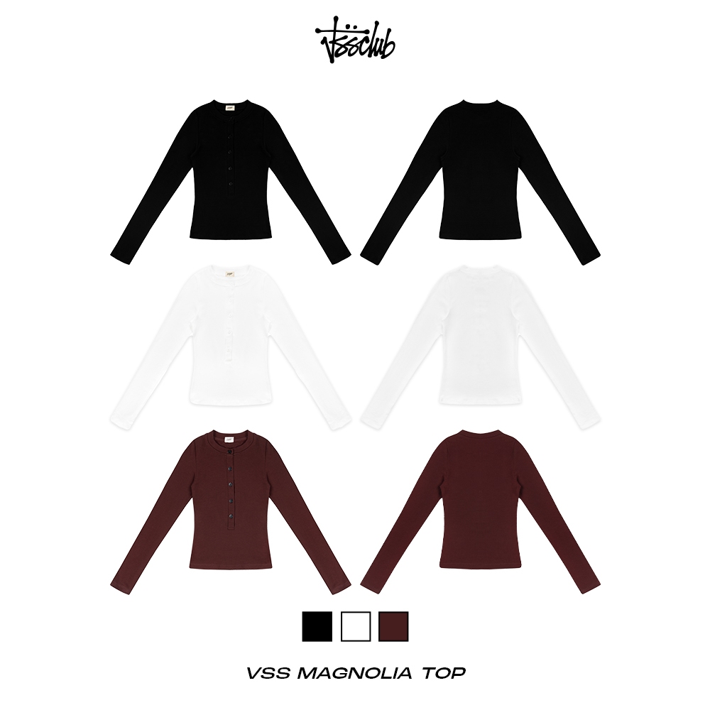 VSS เสื้อแขนยาว Soft 4-Way ผ้าฝ้ายซี่โครงผ้า Bodycon เอวคอ Basic ปุ่ม - ATD07