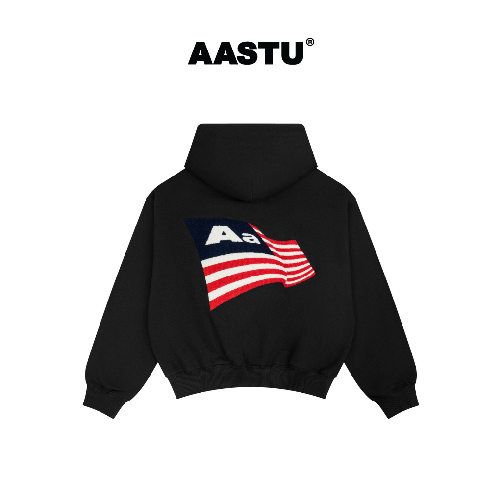 Aa stu - aastu Flag hoodie Oversize Local Brand Unisex ผ้าคอตตอน 100% / สีดํา