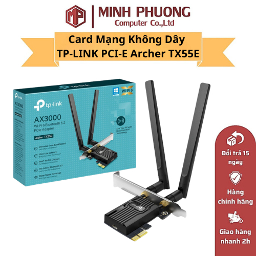 TP-LINK PCI-E Archer TX55E การ์ดเครือข่ายไร้สาย (AX Standard/ AX3000Mbps/ เสาอากาศภายนอก 2 เสา/ Blue