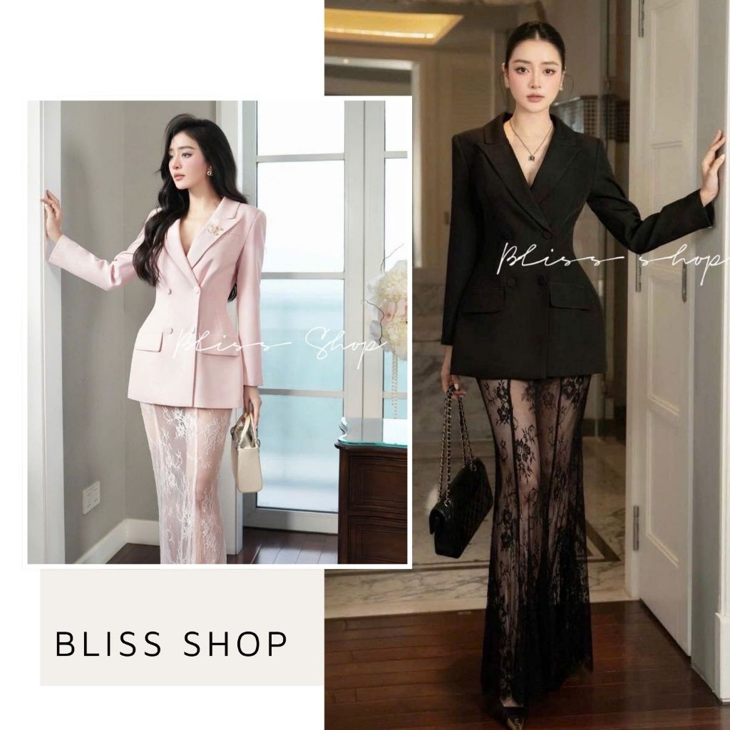 [พรีเมี่ยม] ชุดดีไซน์เบลเซอร์ยาวพร้อมกระโปรงหางปลาลูกไม้หรูหราและเซ็กซี่ Bliss Shop - S561