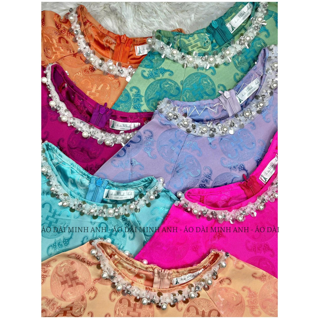 ODD THO HY NHA XA Brocade เสื้อคอ Applique - ซื้อกางเกงเพิ่มเติมในตะกร้า (สีผสมเอง)