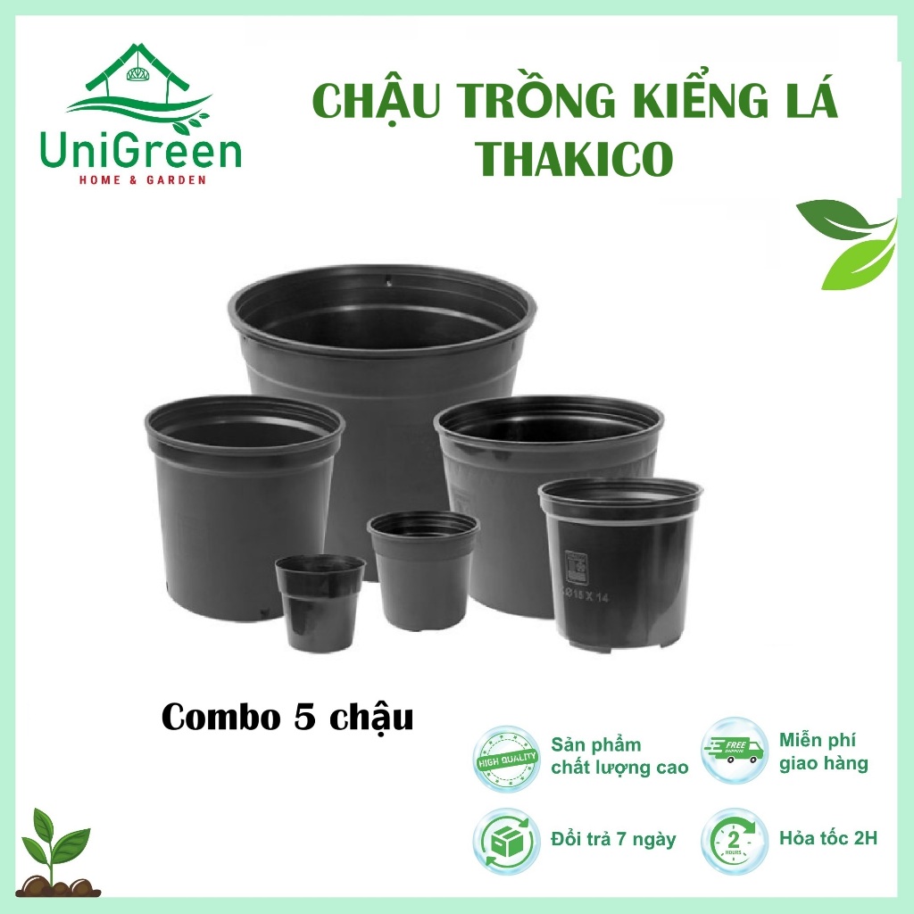 [Combo of 5 Pots] Takico กระถางพลาสติกทรงกลมเฉพาะในใบปลูกประดับพลาสติกแข็งทนทาน - Unigreen Home&Garden