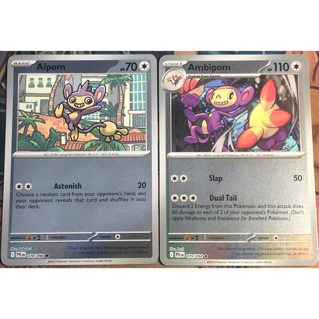 [KW2 Pokemon] [EN] Combo of 2 Ambpom Cards 079/094, Aipom 078/094 - PFLEN