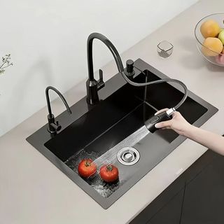 Chậu Rửa Bát 1 Hố Lớn INOX SUS304 Cao,Vòi Nóng Lạnh, Mạ Nano Có Vòi, Rút, Thác