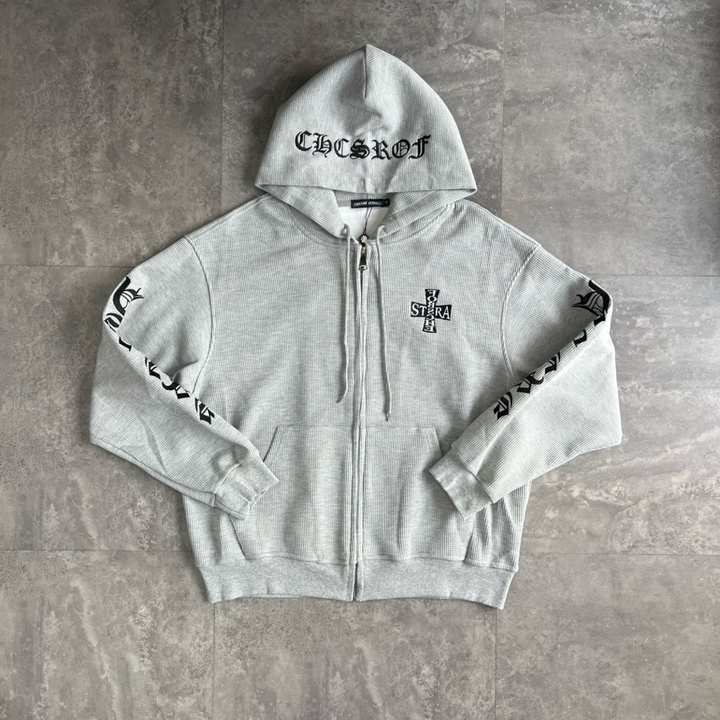 Gothic Street Zip-Up Hoodie B3338 Buivintage ผ้าสักหลาดทอ 2 ชั้น หนาและทนทาน