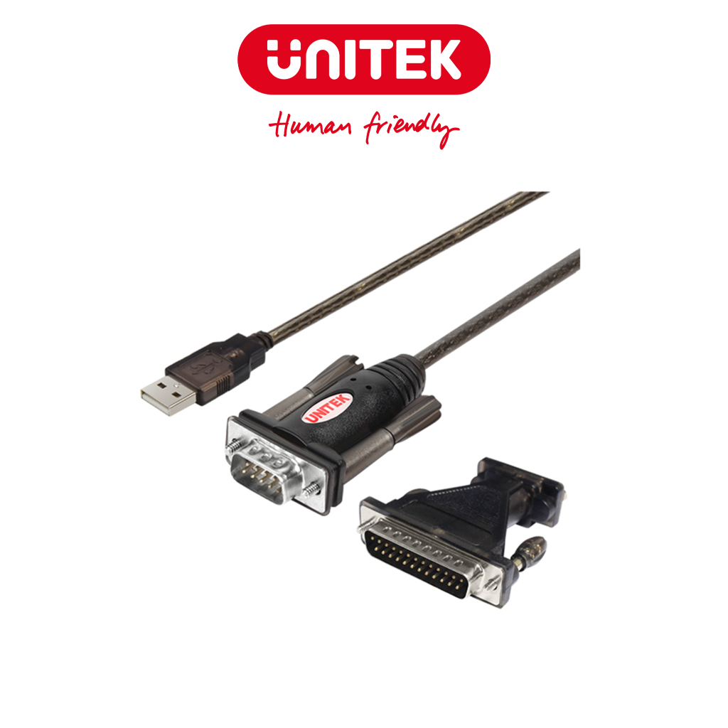 สายแปลง USB 2.0 เป็น Com Port (M) + อะแดปเตอร์ Com 25L (F) UNITEK 1.5m Y-107