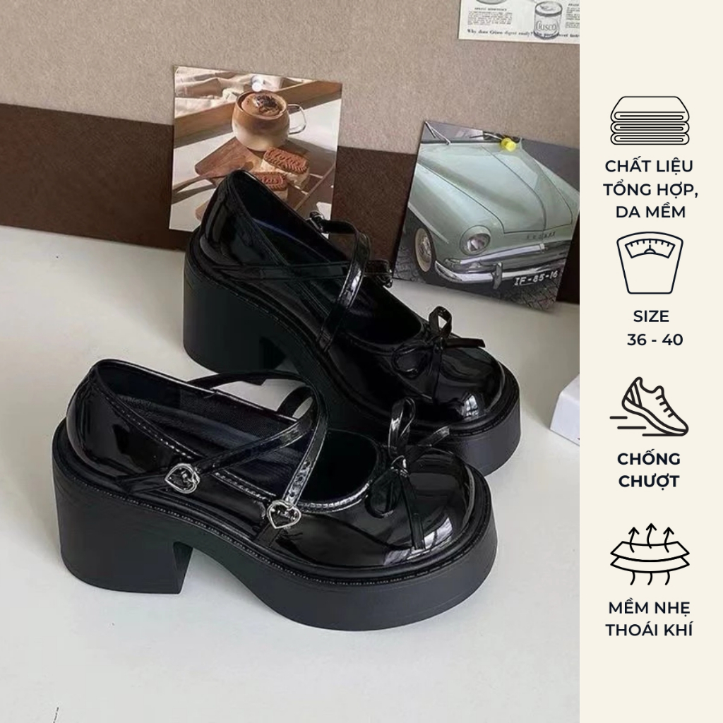 รองเท้าโลลิต้าพื้นสูง oxford สําหรับผู้หญิงมีสองสายและดีไซน์โบว์น่ารักสําหรับออกไปข้างนอกโรงเรียน GD